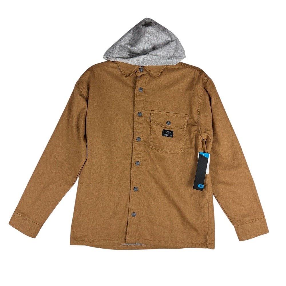 Tony Hawk Boys Large 14/16 Hooded Shirt Jacket Brown Fleece Lined Shacket‎ NWT